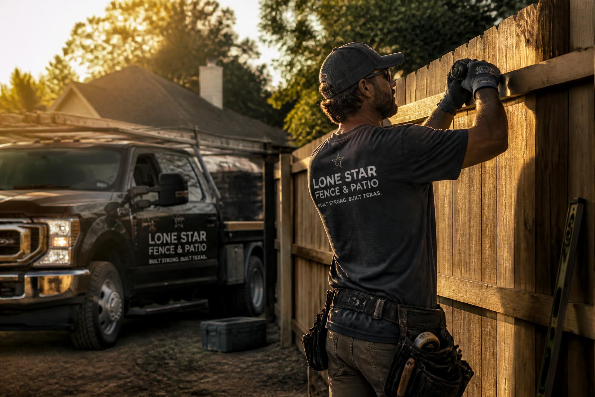 Contractor building a fence at a DFW property